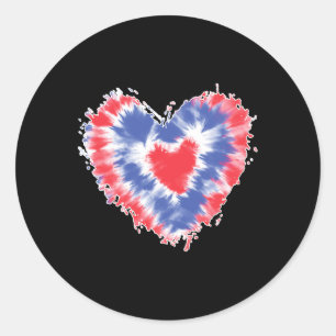 Tie Dye Heart Usa Flag Colours Blue Red And White Classic Round Sticker