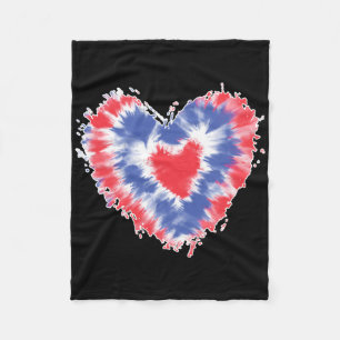 Tie Dye Heart Usa Flag Colours Blue Red And White Fleece Blanket