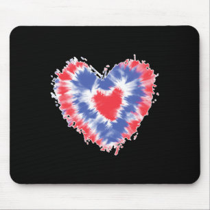 Tie Dye Heart Usa Flag Colours Blue Red And White Mouse Mat