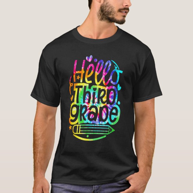 Tie Dye Hello 3rd Third Grade Back To School First T-Shirt (Front)