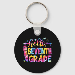 Tie Dye Hello Seventh Grade Teacher Student Back T Key Ring