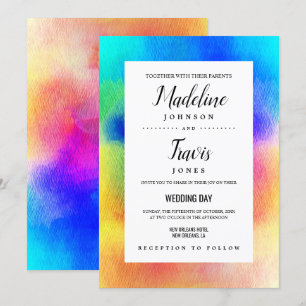Tie Dye Hippie 60s Watercolor Wedding Invitations