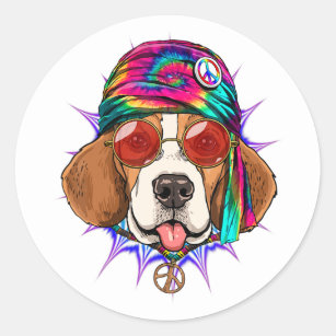 Tie Dye Hippie Beagle Hippiness Peace Love Dog Classic Round Sticker