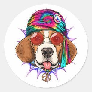 Tie Dye Hippie Beagle Hippiness Peace Love Dog Classic Round Sticker