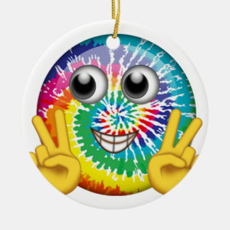 Tie-Dye Hippie Emoji Peace Sign Ceramic Tree Decoration