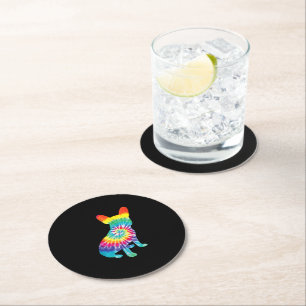 Tie Dye Hippie French Bulldog Gift For Dog Lover Round Paper Coaster