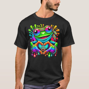 Tie-Dye Hippie Frog Peace Sign and Heart Sign T-Shirt