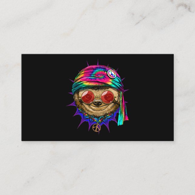 Tie Dye Hippie Sloth Hippiness Peace Love Sloth 68 Business Card (Front)