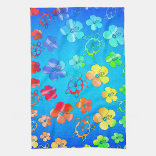 Tie Dye Honu And Hibiscus Tea Towel
