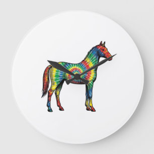 Tie Dye Horse Vintage Engraving Vector Art Large Clock