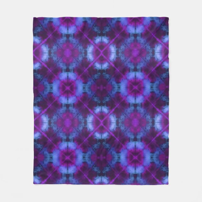 Tie Dye Kaleidoscope Vibrant Blue Purple Magenta Fleece Blanket (Front)