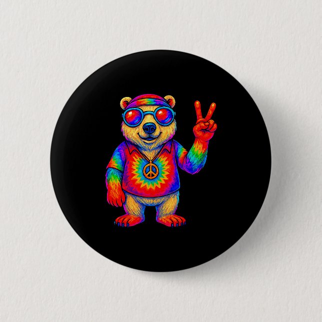 Tie-dye Lar Bear Peace Sign Hip  6 Cm Round Badge (Front)