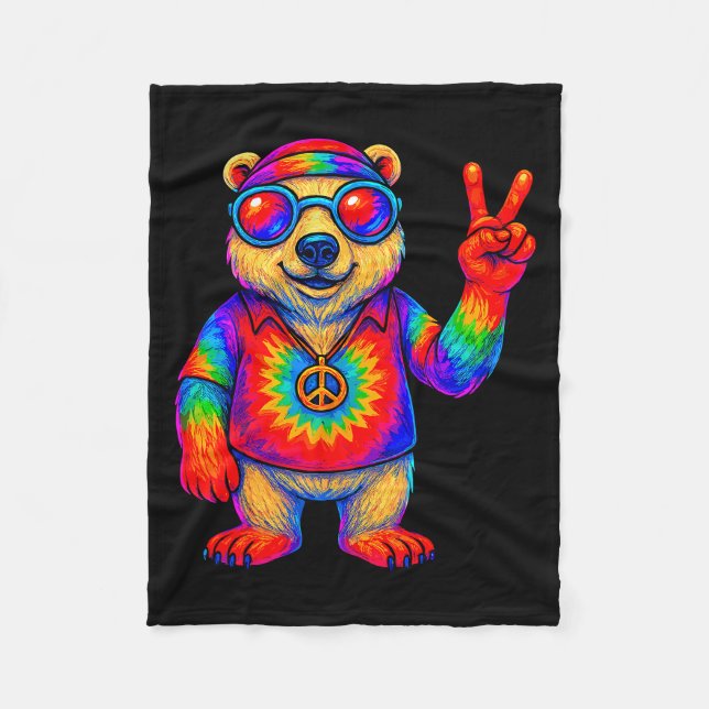Tie-dye Lar Bear Peace Sign Hip  Fleece Blanket (Front)