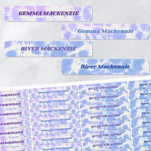 Tie Dye Lavender Blue Kids Name Waterproof
