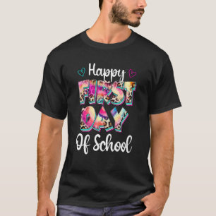 Tie Dye Leopard Happy First Day Of School Teacher T-Shirt