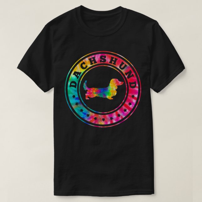Tie Dye Long Hair Dachshund Dog Mum Dad Pet Lover  T-Shirt (Design Front)