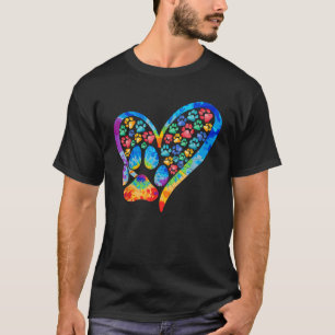 Tie Dye Love Dog Paw Print Heart Animal Lover  T-Shirt