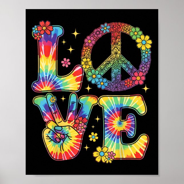 Tie Dye Love Peace Sign Retro Hippie T-shirt.png  (Front)