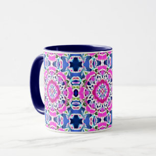Tie Dye Mandala Pattern Denim Blue and Pink      Mug