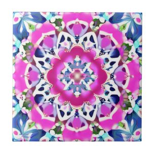Tie Dye Mandala Pattern Denim Blue and Pink   Tile