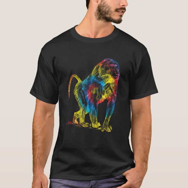 Tie Dye Mandrill Rainbow Print Monkey Hippie Peace T-Shirt (Front)