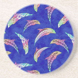 Tie Dye Marine Animals Dolphins Marlins Coaster