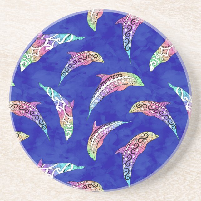 Tie Dye Marine Animals Dolphins Marlins Coaster (Front)