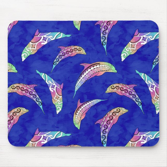 Tie Dye Marine Animals Dolphins Marlins Mouse Mat (Front)