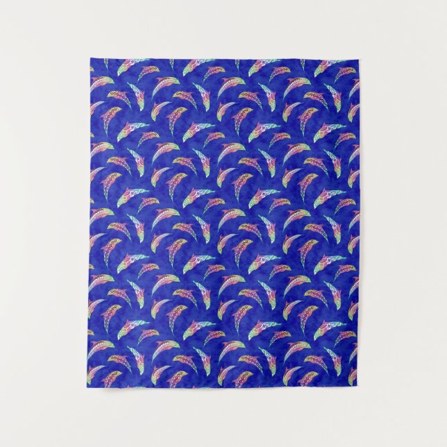 Tie Dye Marine Animals Dolphins Marlins Tapestry (Front)