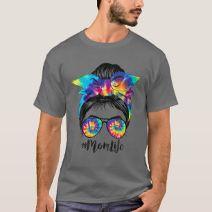 Tie Dye Mom Life Hair Bandana Glasses Leopard Moth T-Shirt