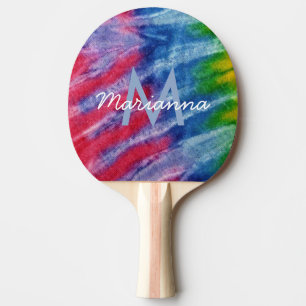Tie Dye Monogram Name Retro Hippie  Ping Pong Paddle