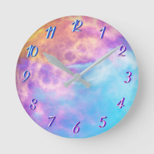 Tie dye moon round clock