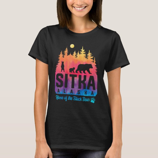 Tie Dye Mother Bear and Cubs Sitka Alaska T-Shirt (Front)