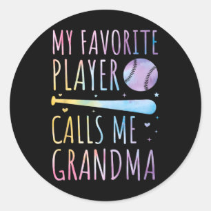 Tie-dye My Favourite Player Calls Me Grandma Baseb Classic Round Sticker