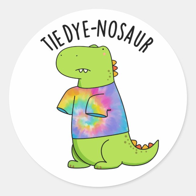 Tie-dye-nosaur Funny Dinosaur Pun  Classic Round Sticker (Front)