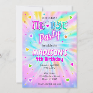 Tie Dye Party Hippie Colourful Girl Birthday Invitation