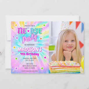 Tie Dye Party Hippie Colourful Girl Birthday Photo Invitation