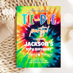 Tie Dye Party Hippy Bright Colours Boy Birthday Invitation