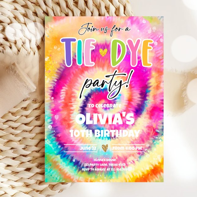 Tie Dye Party Hippy Bright Colours Girl Birthday Invitation (Creator Uploaded)