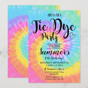 Tie Dye Party Invitation Hippy Tie Dye