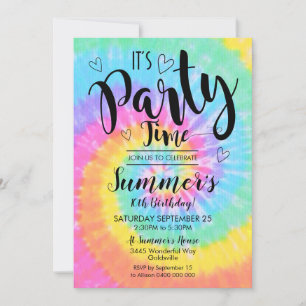 Tie Dye Party Invitation It's Party Time