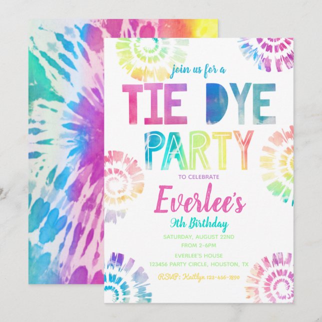 Tie Dye Party Invitation | Tie Dye Birthday (Front/Back)