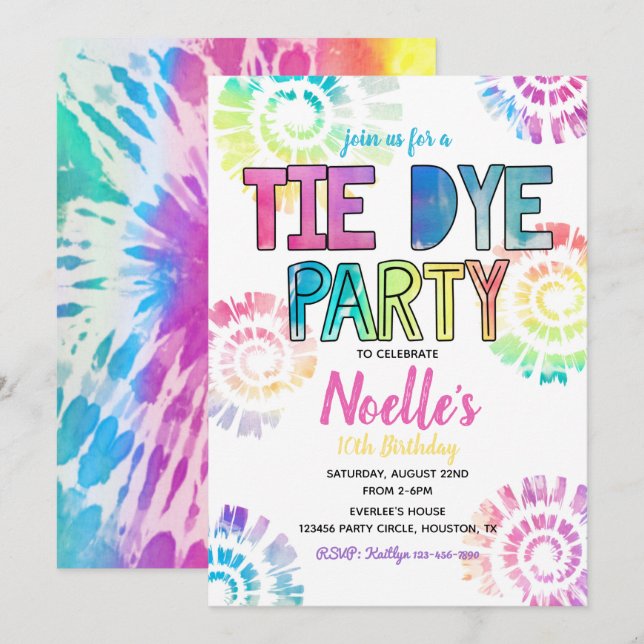 Tie Dye Party Invitation | Tie Dye Birthday (Front/Back)