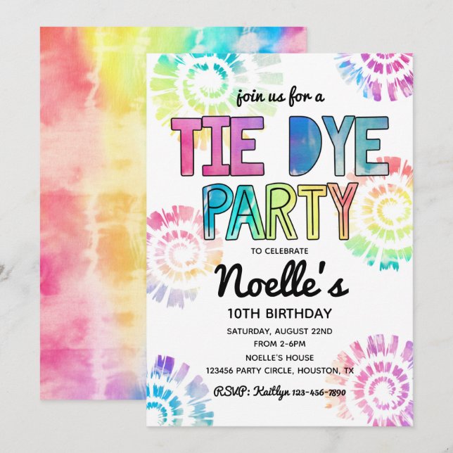 Tie Dye Party Invitation | Tie Dye Birthday (Front/Back)