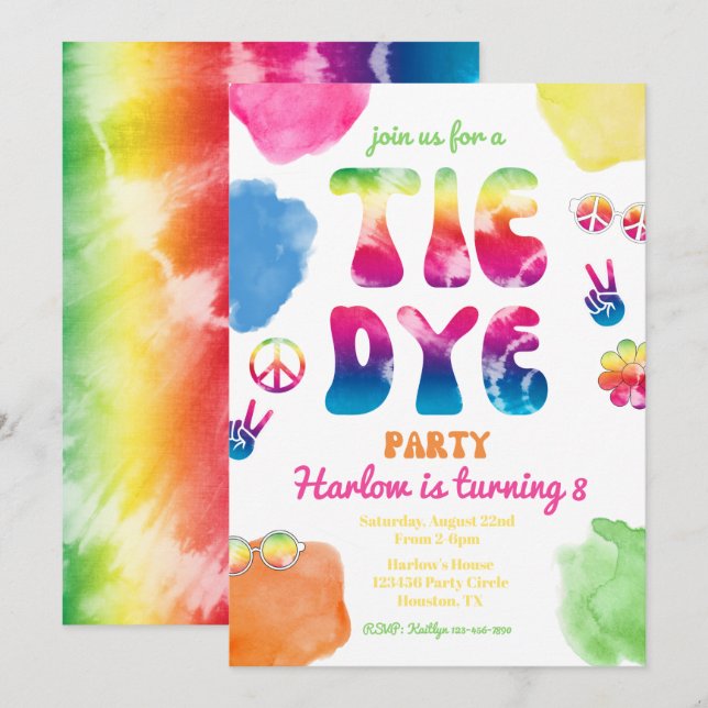 Tie Dye Party Invitation | Tie Dye Birthday (Front/Back)