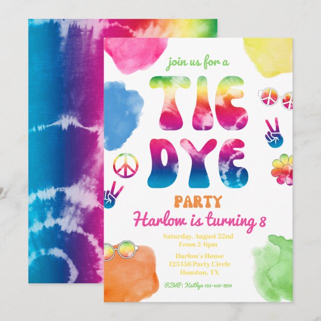 Tie Dye Party Invitation | Tie Dye Birthday (Front/Back)
