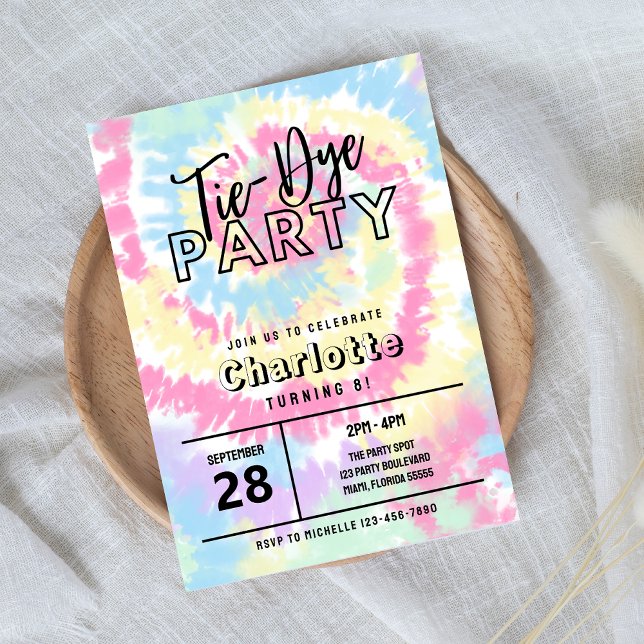 Tie Dye Party with Retro Pastel Colours Invitation (Creator Uploaded)