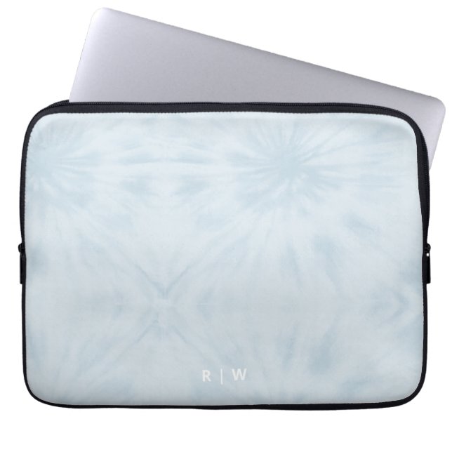 Tie Dye | Pastel Blue Modern Stylish Monogram Laptop Sleeve (Front)