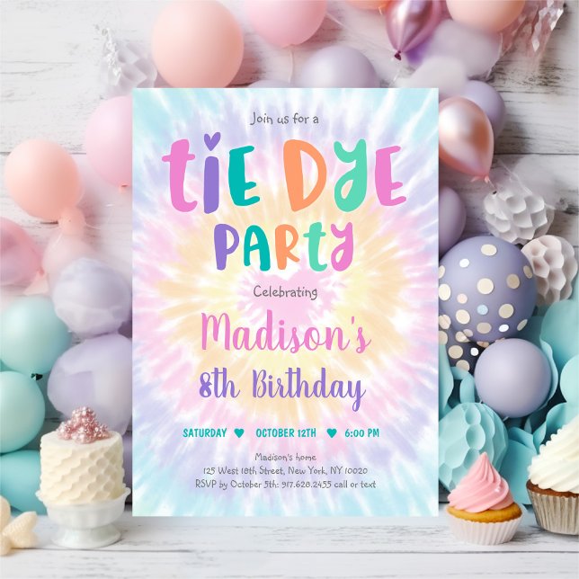 Tie Dye Pastel Boho Hippie Peace Love Birthday Invitation (Creator Uploaded)