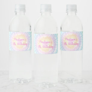 Tie Dye Pastel Hippie Peace Love Birthday Water Bottle Label